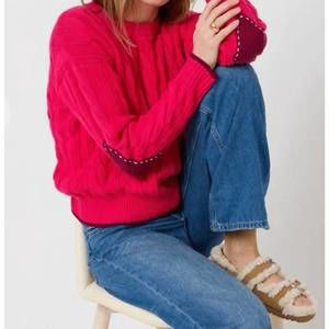 NEW KERRI ROSENTHAL maxwork cable crew neck sweater in berry